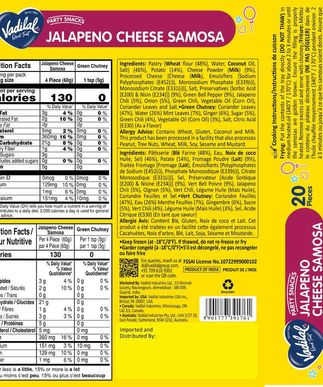Vadilal Frozen Jalapeno Cheese Samosa 50pcs
