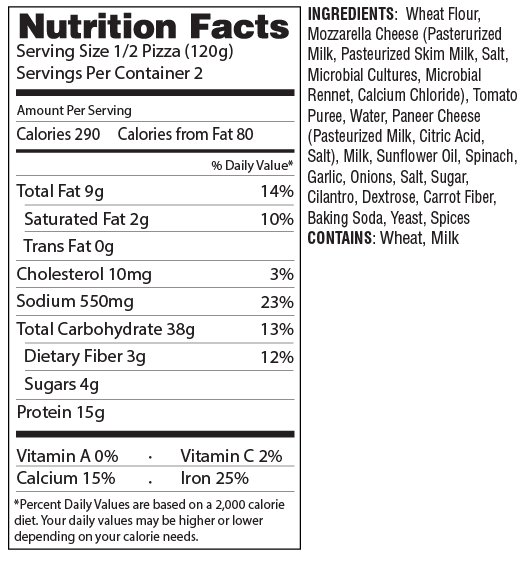 Deep Naan Pizza Spinach Paneer 8.5oz