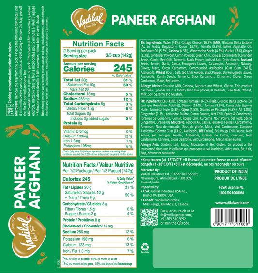 Vadilal Paneer Afghani