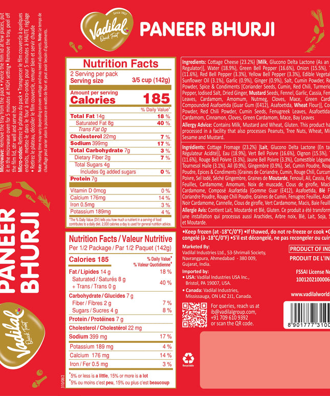 Vadilal Paneer Bhurji 10oz