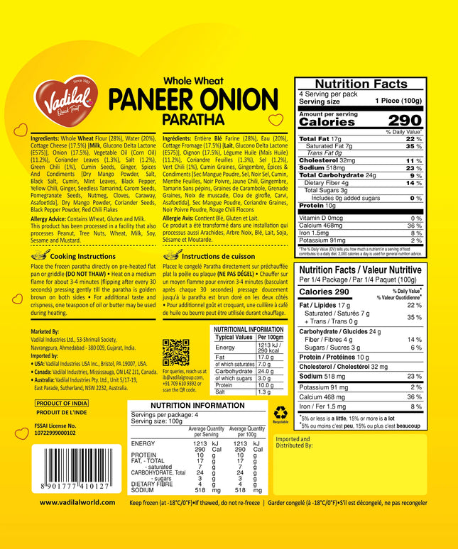 Vadilal Paneer Onion Paratha 4pcs