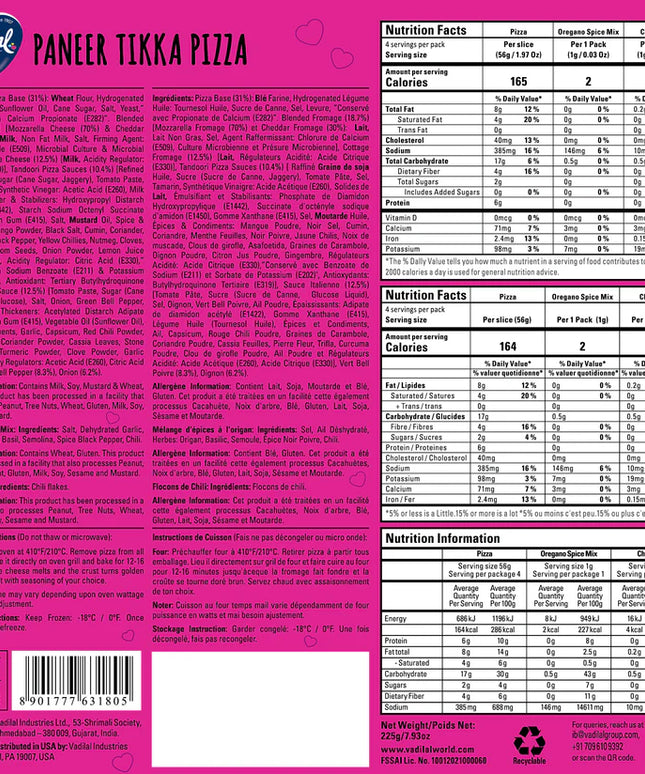 Vadilal Paneer Tikka Pizza (large) 8.82 oz