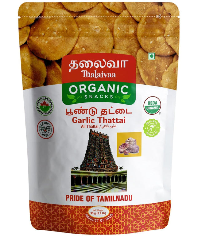 Thalavaa Organic Garlic Thattai 3.4oz