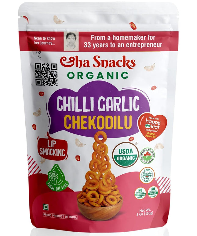 Eha Snacks Organic Chilli Garlic Chekodilu 5oz